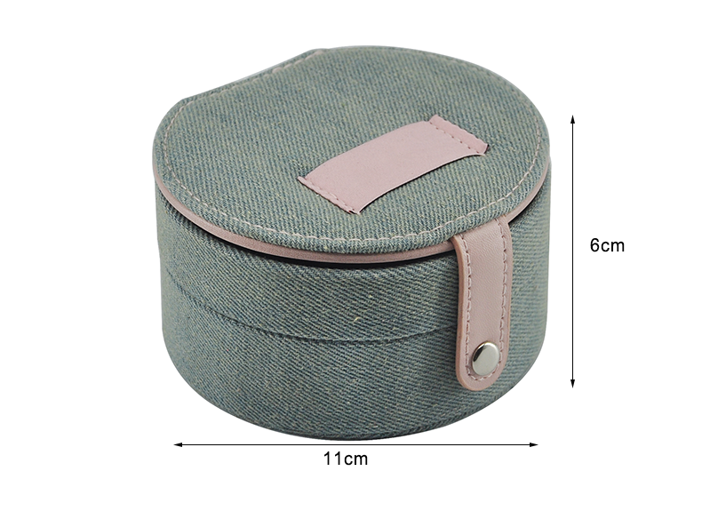 Denim Fabric Cloth Jeans Double Layers Travel Jewelry Box